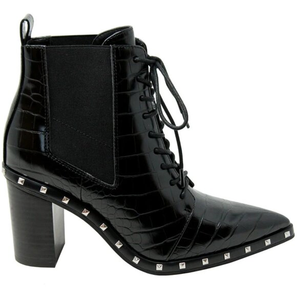 NEW CHARLES BY CHARLES DAVID Jetsetter Studded Croco Booties black for women 362 - Picture 1 of 7